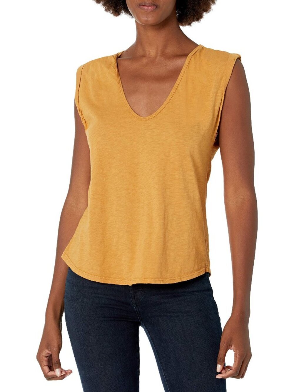 New VELVET BY GRAHAM & SPENCER Jayden Cotton Slub Muscle Mustard Tank Size L